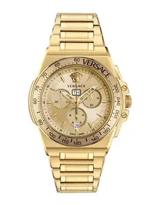 Versace Men Dial & Gold Toned Stainless Steel Straps Analogue Watch VE7H00723