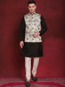 Jompers  Floral Printed Mandarin Collar Knee Length Long Sleeves Kurta with Churidar