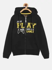 DIXCY SCOTT Boys Typography Printed Hooded Front-Open Sweatshirt