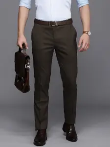 Raymond Men Checked Slim Fit Mid-Rise Formal Trousers