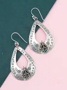 SANGEETA BOOCHRA Sterling Silver Oxidised Oval Shaped Drop Earrings