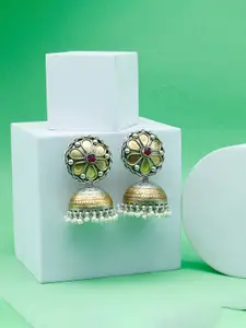 SANGEETA BOOCHRA Sterling Silver Gold Plated Cubic Zirconia Studded Contemporary Jhumkas