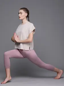 ADIDAS Studio Aeroready & Moisture Wicking Self Striped Drop-Shoulder Sleeves Yoga T-shirt