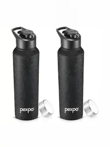 Pexpo CHROMO 2pc Sports & Fridge Stainless Steel Single wall Black Water Bottle-950ml Each