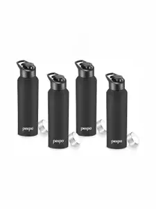 Pexpo Black 4 Pieces Stainless Steel Single Wall Vacuum Sipper Water Bottles 1 L