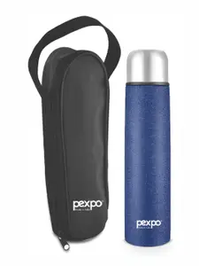 Pexpo Blue Stainless Steel 18 Hrs Hot and Cold Flask Water Bottle with Zipper Bag 500 ml