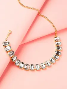 DressBerry Gold-Toned Silver-Plated Stone-Studded Choker Necklace