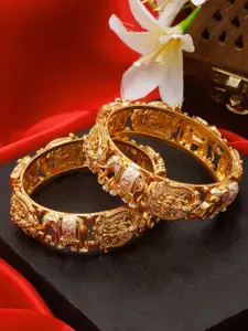 YouBella Set Of 2 Gold-Plated Stone Studded Enamelled Bangles