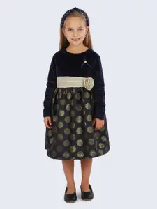 One Friday Kids Girls Round Neck Long Sleeves Polka Dot Print A-line Dress