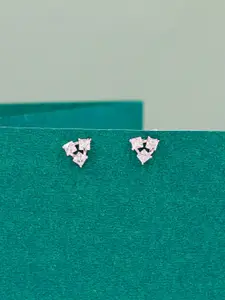 SANGEETA BOOCHRA Sterling Silver Cubic Zirconia Stone Studded Triangular Studs Earrings