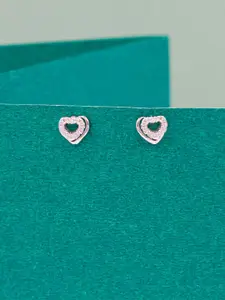 SANGEETA BOOCHRA Sterling Silver Cubic Zirconia Stone Studded Heart Shaped Studs Earrings