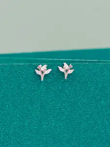 SANGEETA BOOCHRA Sterling Silver Cubic Zirconia Stone Studded Floral Studs Earrings