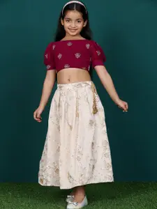 Ethnovog Girls Embroidered Sequinned Detial Ready to Wear Lehenga & Blouse With Dupatta