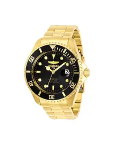 Invicta Men Black Dial & Gold-Plated Stainless Steel Bracelet Style Straps Analogue Automatic Motion Powered Watch