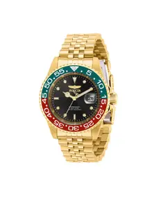 Invicta Men Black Dial & Gold-Plated Stainless Steel Bracelet Style Straps Analogue Watch 36041