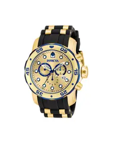 Invicta Men Gold-Toned Dial & Black Stainless Steel Wrap Around Straps Analogue Watch 17887