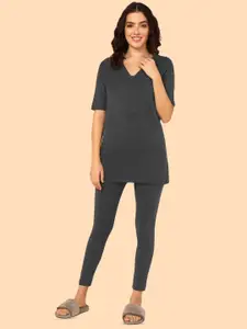 House Of Zelena Pure Cotton Maternity Grey Night suit