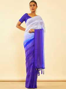 Soch Striped Pure Chiffon Fusion Saree With Tassels