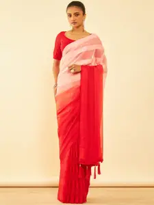 Soch Striped Pure Chiffon Fusion Saree With Tassels