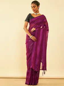 Soch Striped Pure Chiffon Fusion Saree
