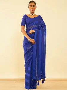 Soch Striped Pure Chiffon Fusion Saree With Tassels