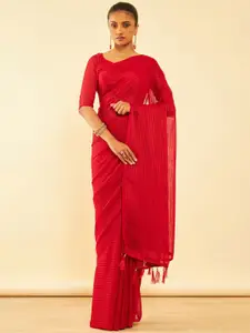 Soch Embellished Pure Chiffon Fusion Saree With Tassels