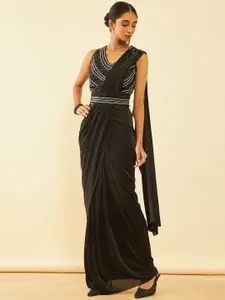 Soch Black Embellished Beads and Stones Ready to Wear Saree