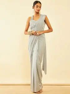 Soch Grey Beads and Stones Embellished Ready to Wear Saree