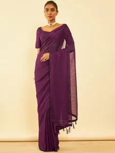 Soch Maroon Striped Pure Chiffon Saree