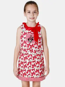 One Friday Girls Minnie Mouse Printed Pure Cotton Dungaree With T-Shirt