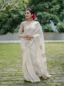 Ekasya Off White Linen Blend Designer Saree
