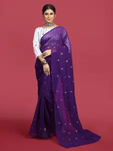 Ekasya Purple Embroidered Poly Georgette Designer Saree