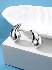 VAGHBHATT Stainless Steel Silver-Plated Teardrop Shaped Chunky Stud Earrings