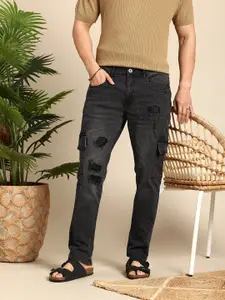 Mast & Harbour Men Slim Fit Highly Distressed Light Fade Cargo Style Stretchable Jeans