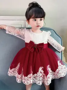 StyleCast Maroon Applique Work Balloon Mini Dress