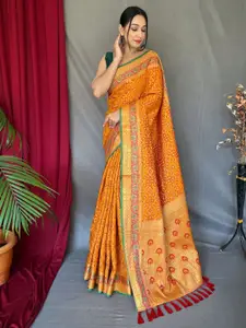 Satrani Floral Printed Jacquard & Tassels Zari Art Silk Fusion Saree