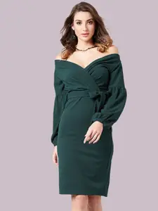 Athena Green Off-Shoulder Bishop Sleeve Dress