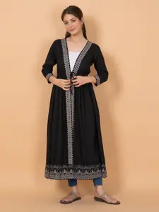 KALINI Ethnic Motifs Printed Longline Tie-Up Shrug