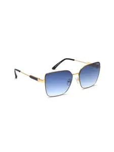 IRUS by IDEE Women Blue Lens & Gold-Toned Square Sunglasses with UV Protected Lens