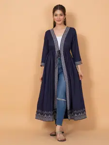 KALINI Ethnic Motifs Printed Longline Tie-Up Shrug