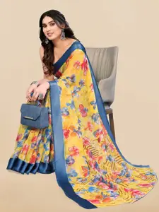 KALINI Yellow & Blue Floral Printed Saree