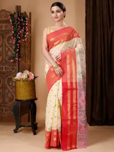 Ruuprekha Floral Printed Woven Design Zari Pure Cotton Taant Saree