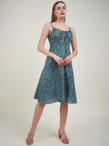 KASSUALLY Floral Print Shoulder Straps Fit & Flare Cotton Midi Dress