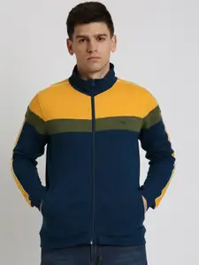 Peter England Casuals Colourblocked Front-Open Sweatshirt