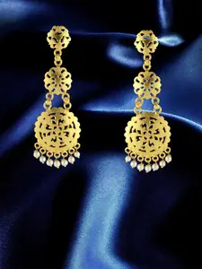 Adwitiya Collection Gold-Plated Beaded Classic Drop Earrings