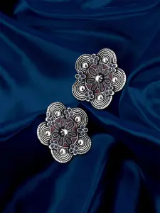 Adwitiya Collection Silver-Plated Classic Oxidised Studs Earrings