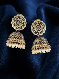 Adwitiya Collection Gold-Plated Beaded Classic Jhumkas