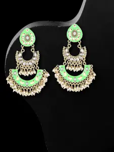 Adwitiya Collection 24CT Gold-Plated Stone-Studded & Beaded Classic Drop Earrings
