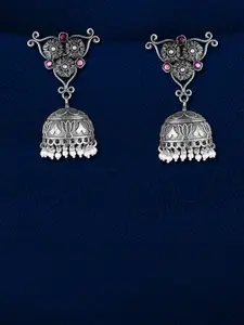 Adwitiya Collection Silver-Plated Beaded Dome Shaped Jhumkas Earrings
