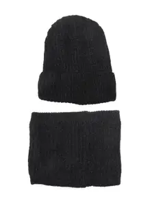 Calvadoss Men Pack Of 2 Self Design Acrylic Beanie with Neck Warmer Scarf